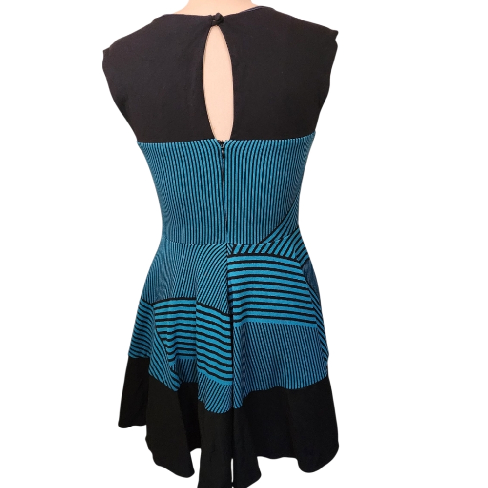 ANTHROPOLOGIE x EVA FRANCO Teal & Black Striped Swing Dress - Size 10 - Picture 8 of 14